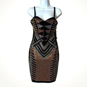 Bisou Bisou Michele Bohbot Studded Dress Black Gold Silver Spaghetti Straps